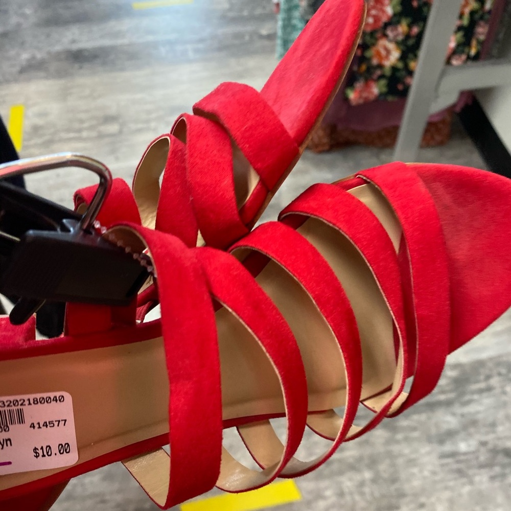 Red low heeled sandals